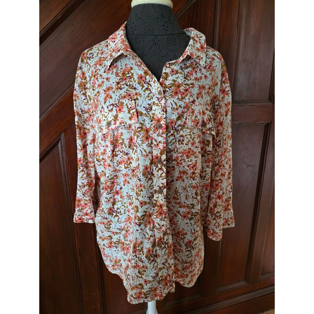 Eddie Bauer Womens Floral Print Button-Up Shirt XXL
